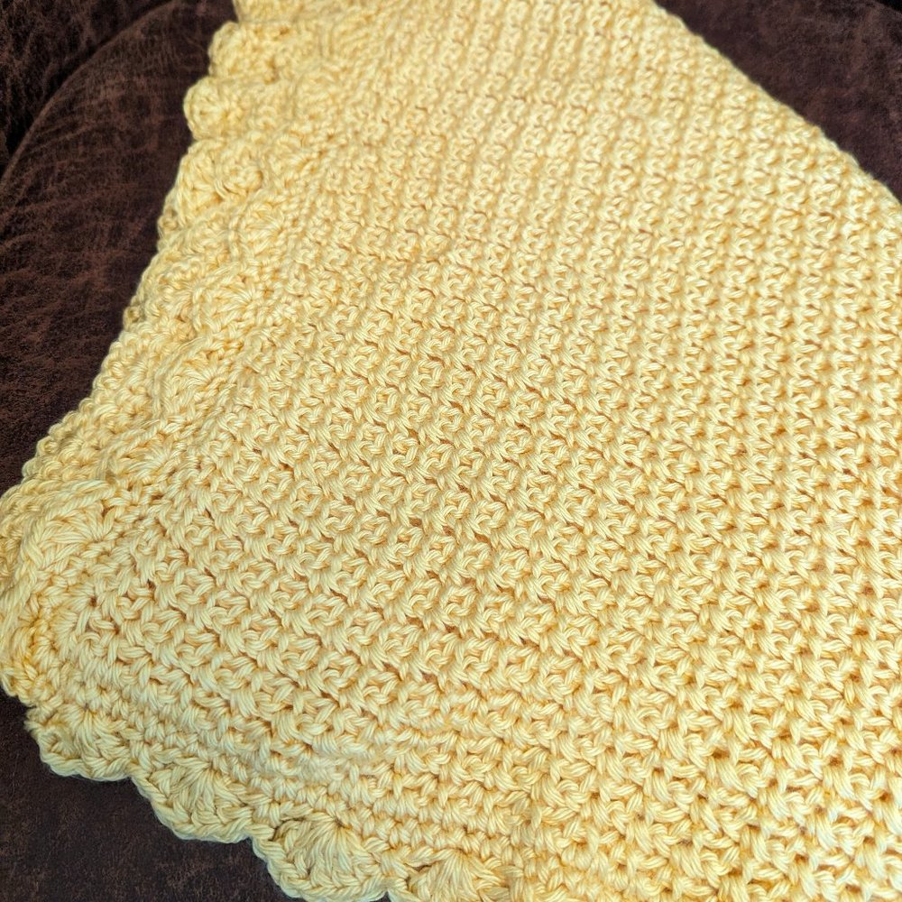 Handmade Crotchet Baby Car Seat Carrier Cover- Gold & Blue Blanket